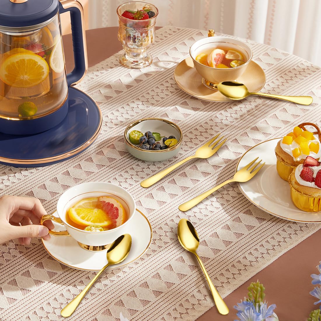 Pleafind Soeplepels 24 stuks, roestvrij stalen lepelset, 21 cm, eetlepels, gouden soeplepel, besteklepel, geschikt voor thuis, restaurant, feest, bruiloftsbanket, vaatwasmachinebestendig
