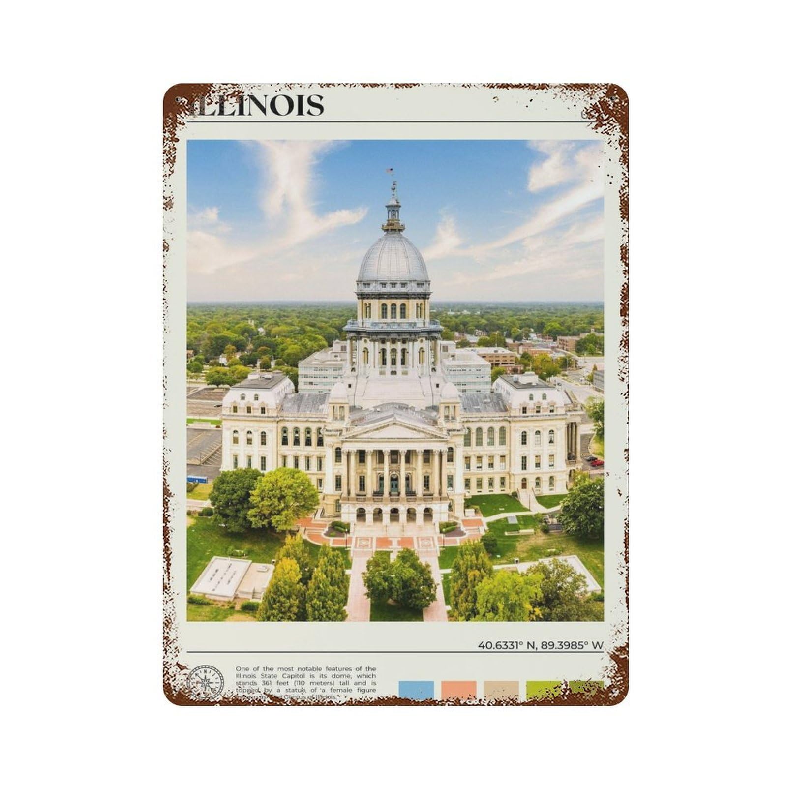 xiaoxiaoshen Real Photo Illinois Decor USA Wall Decor Art Metal Tin Poster Modern Home Decor Art Home Bar Shop Decorations Vintage Sign 40x30cm