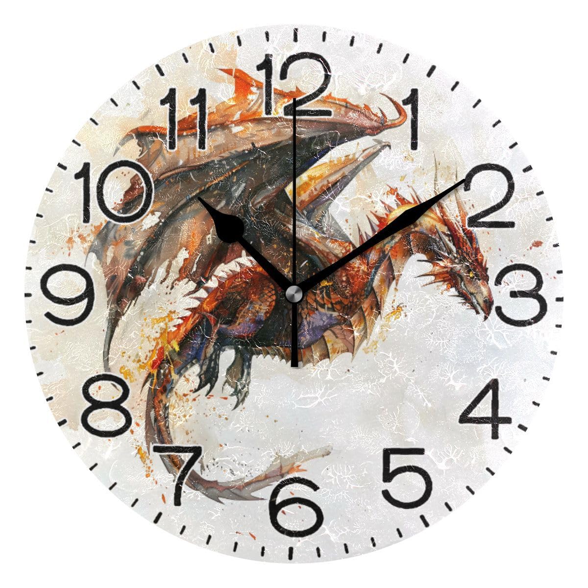 Horloge murale dragon rustique ronde rétro et silencieuse à quartz