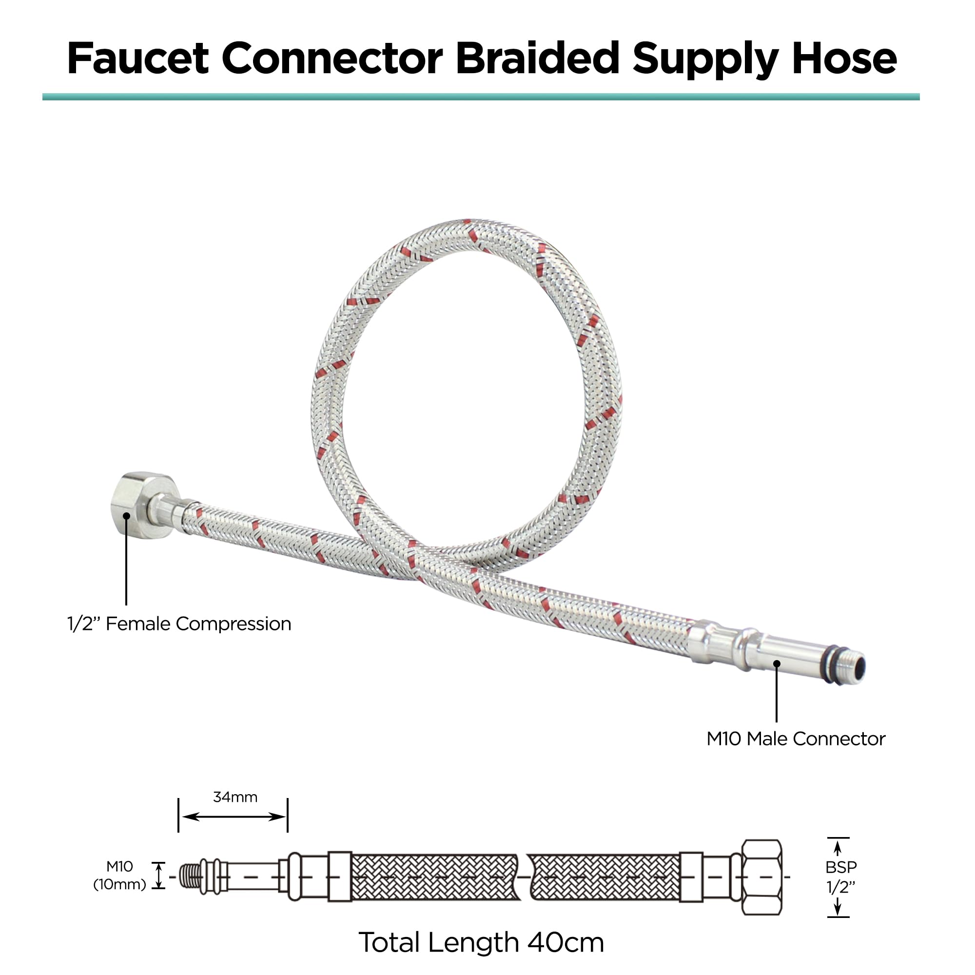 2 Connettori Flessibili Per Rubinetto, 12 (12 ) X 1/2 BSP (600 - Foto 2