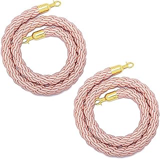 Cuerda de puntal con ganchos dorados, 2 cuerdas de barrera de 3 a 13 pies, barreras de seguridad de cuerda para control de multitudes, divisor de soporte para interior/exterior (color: rosa, tamaño: l