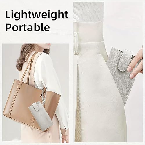 Miniatura 6 de Estuches suaves para gafas, bolsa portátil para lentes con clip de botón, correa de muñeca, fundas de cuero para gafas de viaje (gris claro)