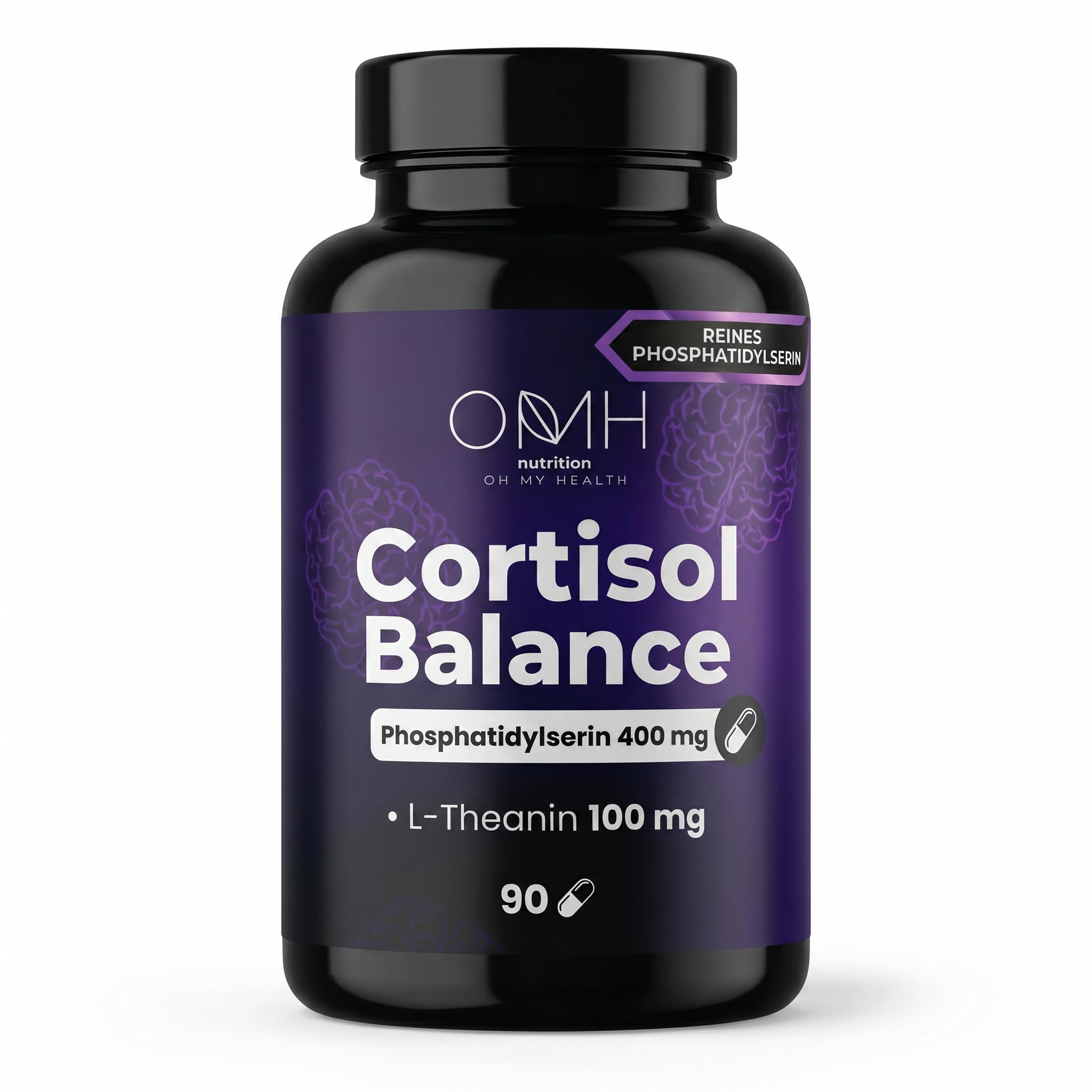 OMH Nutrition Balance Komplex Kapseln mit 400mg Phosphatidylserin + 100mg L-Theanin pro Tagesdosis – 90 Kapseln – Hochdosiert & Vegan – Premium Qualität