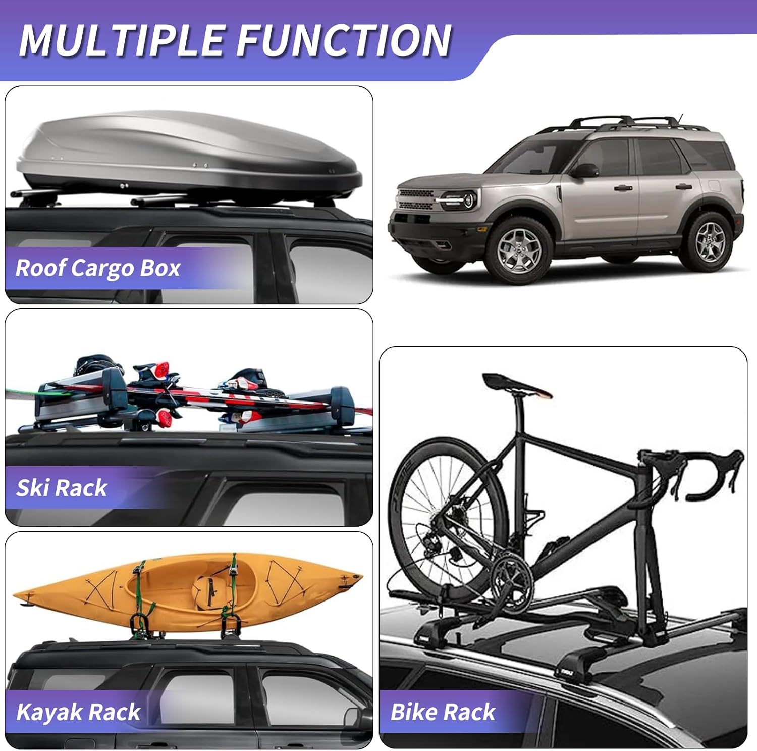 ZXMOTO Roof Rail Rack Cross Bars Crossbars Fits for Ford Bronco Sport Base (On-Road) 2021 2022 2023 2024 & Bigbend 2021 2022 2023 2024 & Outer Banks 2021 & Heritage Edition 2023 Heavy Duty Aluminum