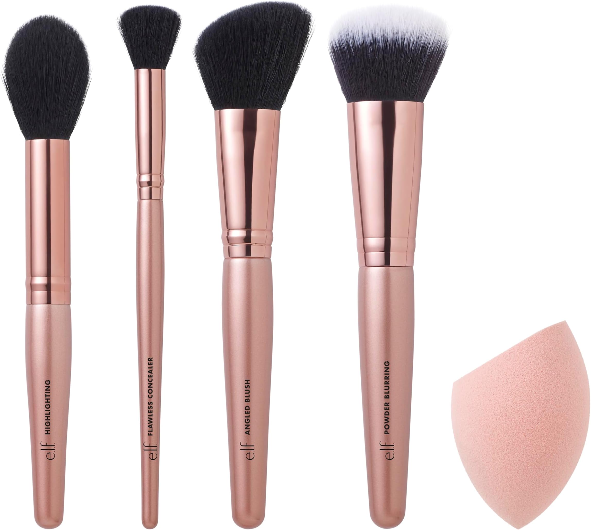 Full Face Makeup Brush & Sponge Set, Tools For Concealer, Powder, Highlighter, Blush & More, Made With Synthetic Bristles, Vegan & Cruelty-Free