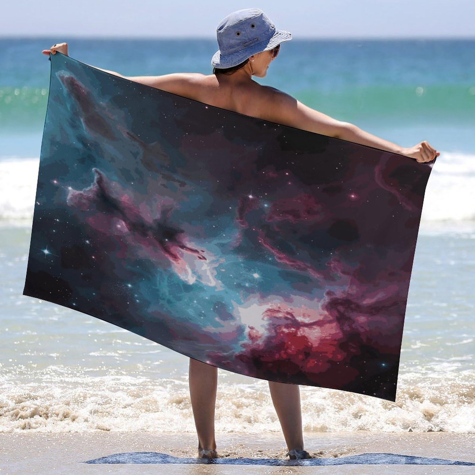 Weltraumnebel mit Cluster-Badetücher, Unisex, Strandtuch, leicht, schnell trocknend, Badetuch für Reisen, Sport, Pool, Schwimmen, Bad, Camping, Yoga, Erwachsene, 130 x 80 cm