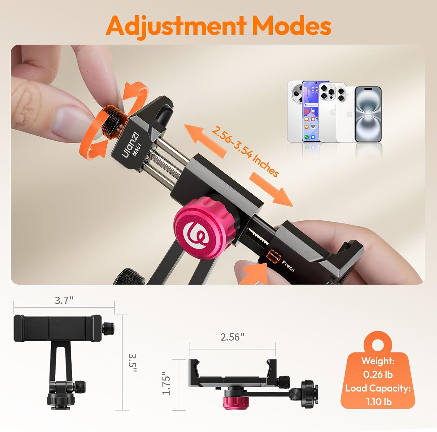 ULANZI MA61 Metal Phone Tripod Mount with Cold Shoe, 360° Adjustable Hot Shoe Camera Phone Mount for iPhone 17 16 15 14 Pro Max, Samsung, Aluminum Alloy Clamp for Vlogging, Live Streaming, Video - Image 5