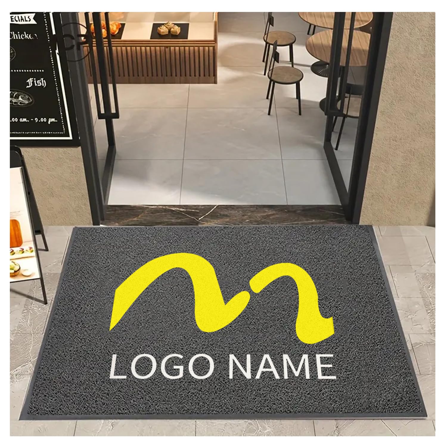 Zerbino Interno Personalizzato con Logo Tappetino Personalizzati Antiscivolo e Lavabile Tappeto d'Ingresso per Cane Ingresso Porta e Corridoio,Grigio