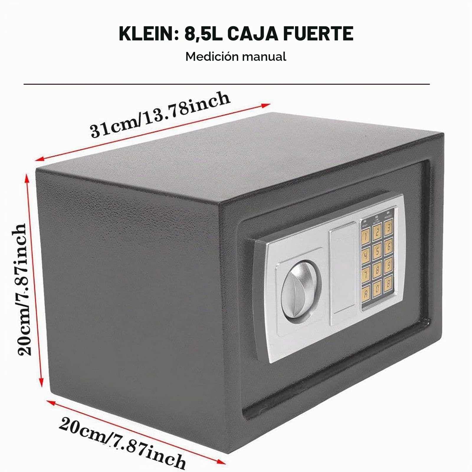 Safe Klein - Caja fuerte electrónica (31 x 20 x 20 cm, 2 llaves de emergencia), color gris