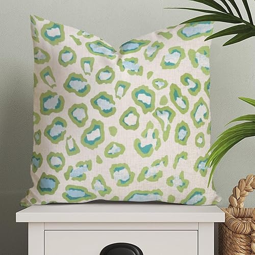 Funda de almohada con estampado de leopardo verde azulado y guepardo, funda de almohada con estampado de animales, funda de cojín chinoiserie, funda