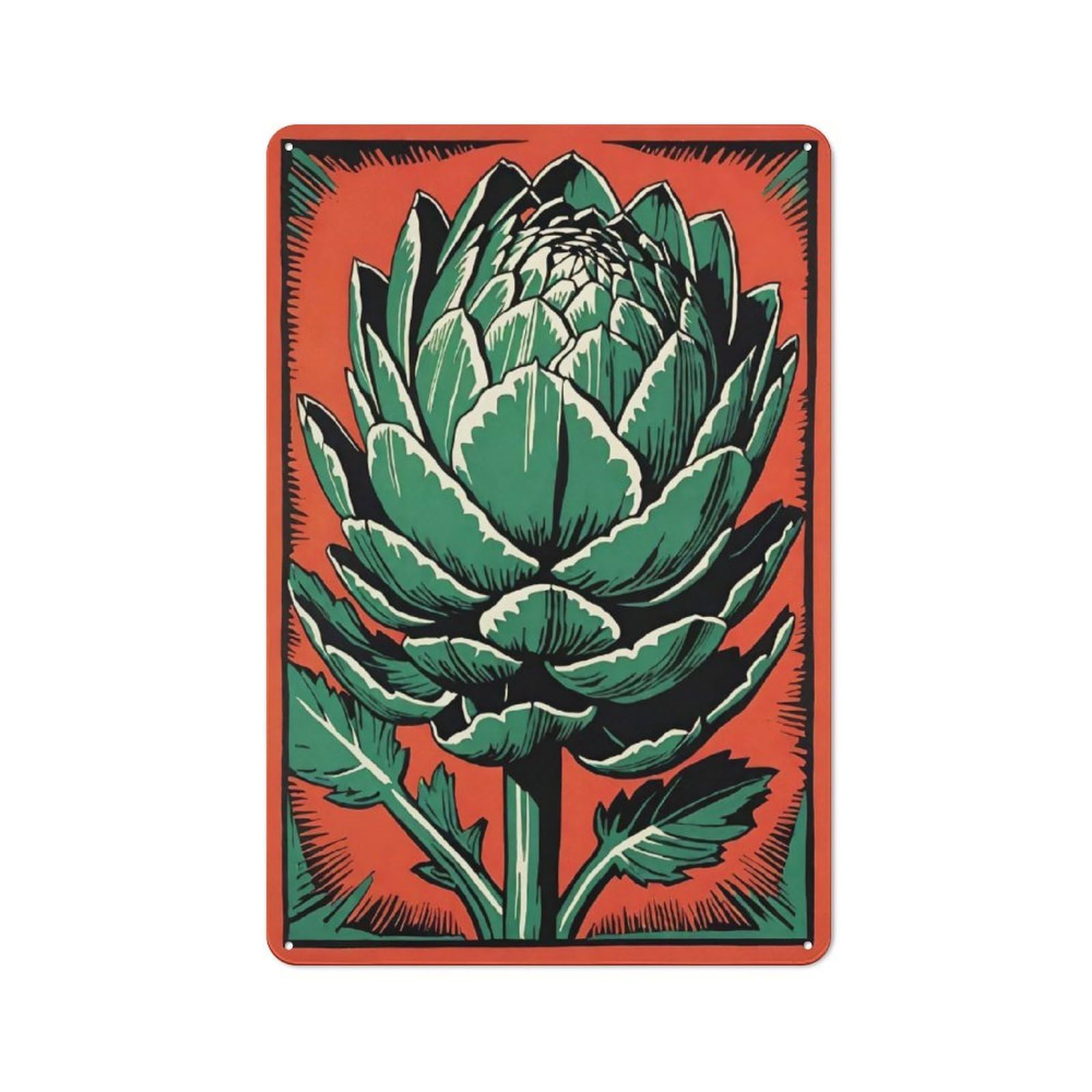 Junmoney Style-6 Retro Linocut Artichoke Rustic Metal Plaque 30X20cm For Café Or Restaurant, Wall Decor For People Reorganising Café And Restaurant