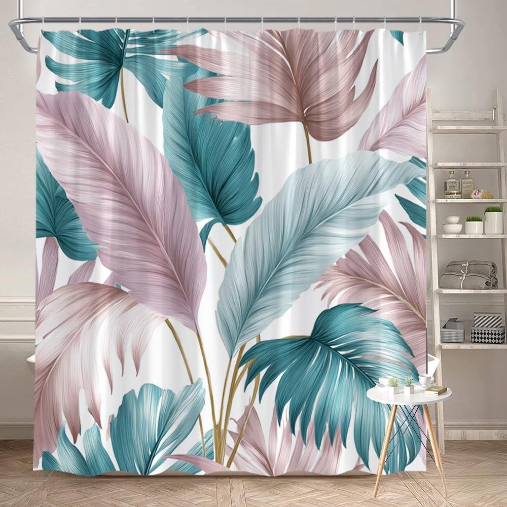 Glwdmb F-14 1 Piece 180X180cm Tropical Leaves Design Printed Shower Curtain With Hook, Polyester, For Windows And Walls, Bathtub, Bathroom, Machine Washable, All Season Universal