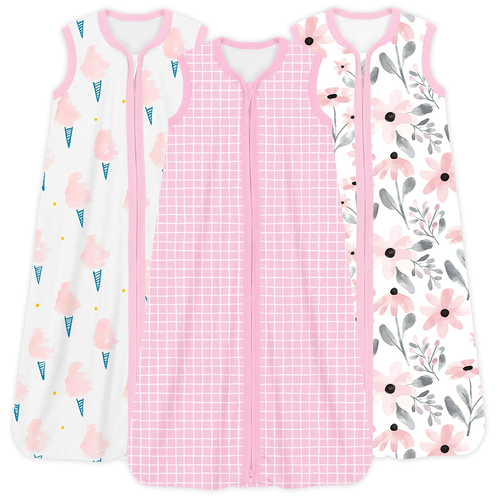 Baby Sleep Sack 0.5 TOG, Lightweight Breathable Wearable Blanket with Zipper, 0-3-6-12-24M-4T, 3-Pack