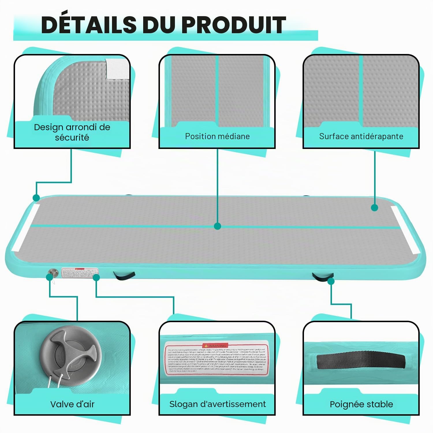 Tapis de Gymnastique Air Tumble Track, Tapis de Gymnastique Gonflable pour Tumbling 6,6ft 10ft 13ft 16ft 20ft/10cm Air Tumble Track,2m-Vert grisâtre