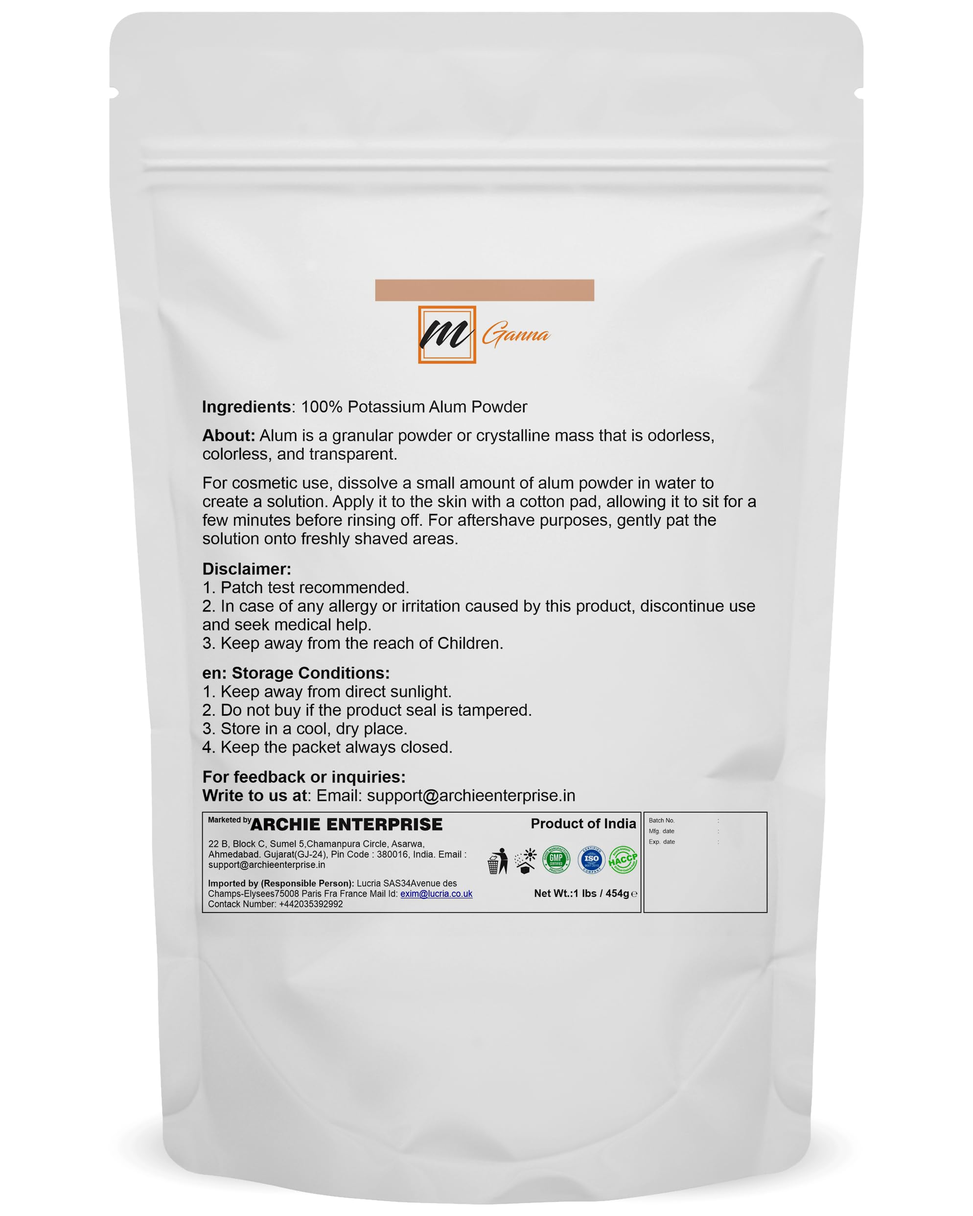 mGanna 100% Natural Alum Powder 454 g/ 1 lbs, Translucent, 454 g (Pack of 1) - Image 2