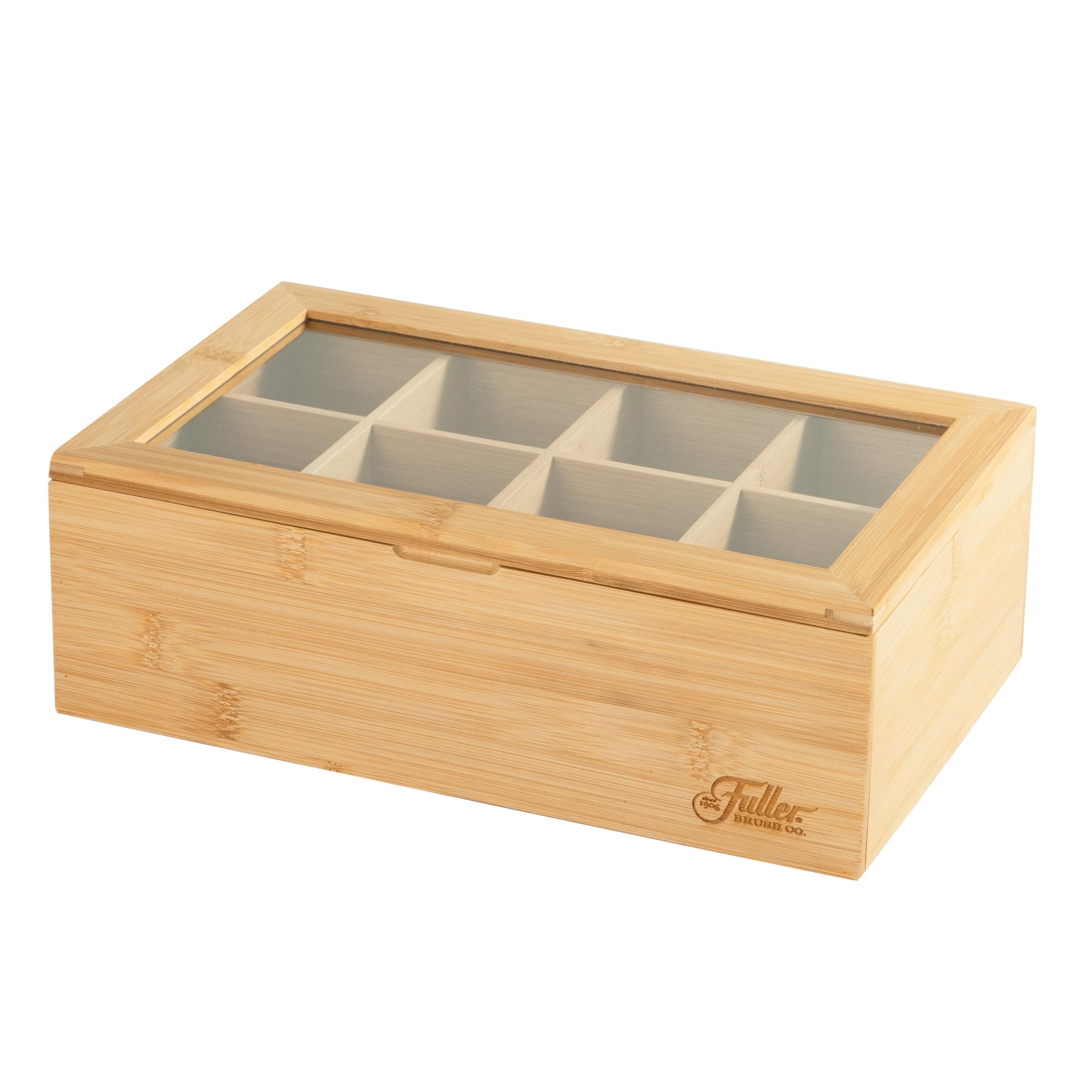 Fuller Bamboo Tea Box Organizer with 8 Compartments – Natural Bamboo Tea Storage Case with Clear Acrylic Lid – Elegant Fuller Tea Caddy for Tea Bags, Coffee Pods, Spices & More – Home & Office