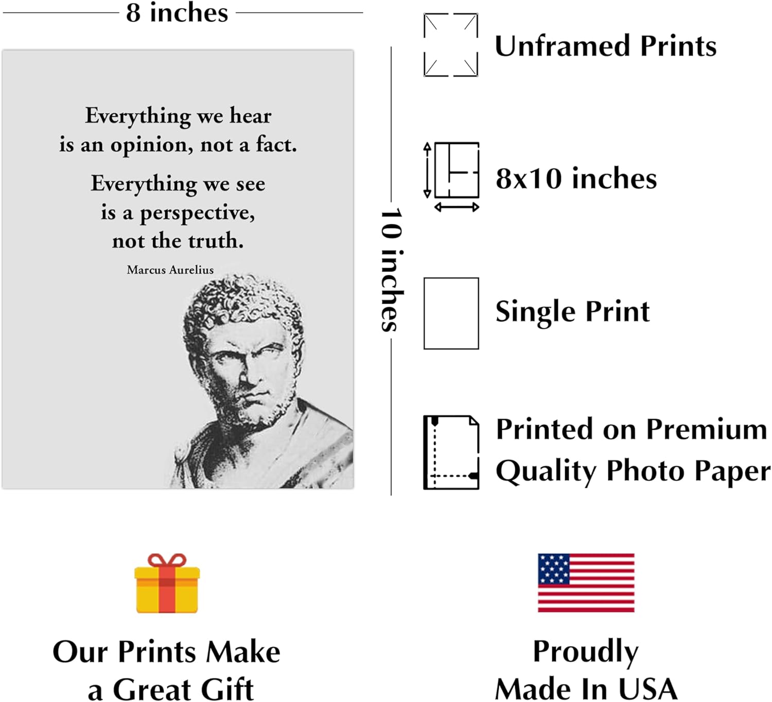 Inspirational Wall Art – Marcus Aurelius Quote Sculpture Print – 8x10 Unframed – Vintage Motivational Stoic Philosophy Wall Decor for Living Room, Office, Bedroom or Home, Positive Mindset Artwork - Image 2