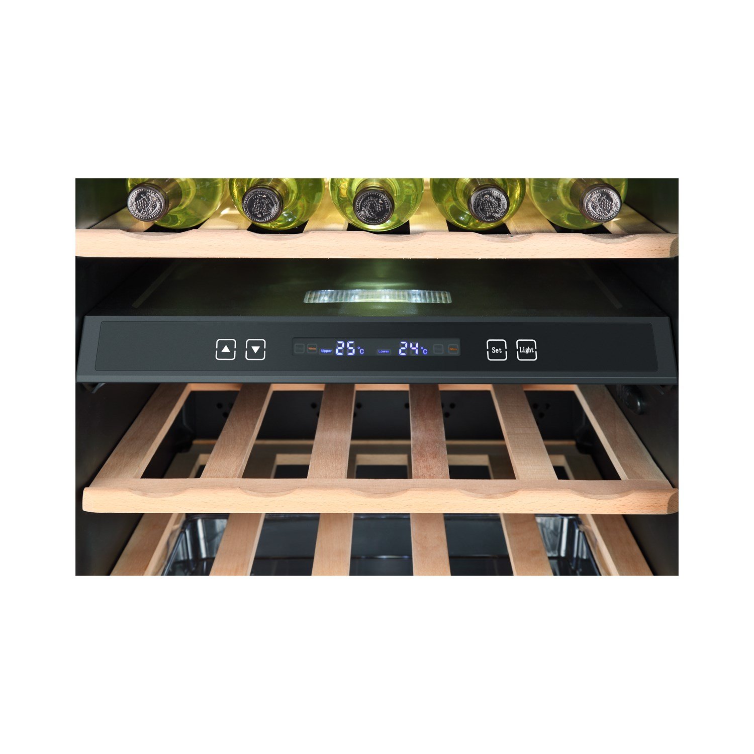 Haier WS49GDB Weinkühlschrank / 127.0 cm Höhe/Kühlteil/Gefrierteil/UV undurchlässige Glasscheibe / 2 Zonen Energieklasse B/schwarz