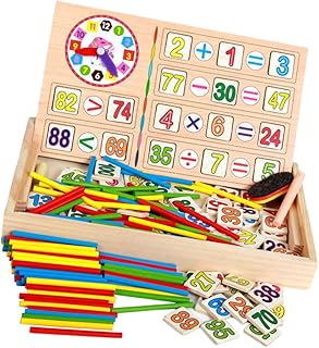 Toyvian Brinquedos De Madeira Para Crianças Brinquedos De Madeira Brinquedos Para Crianças Blocos De Madeira Vara Matemática Cartões De Número De Madeira Contagem Vara Número Caixa De