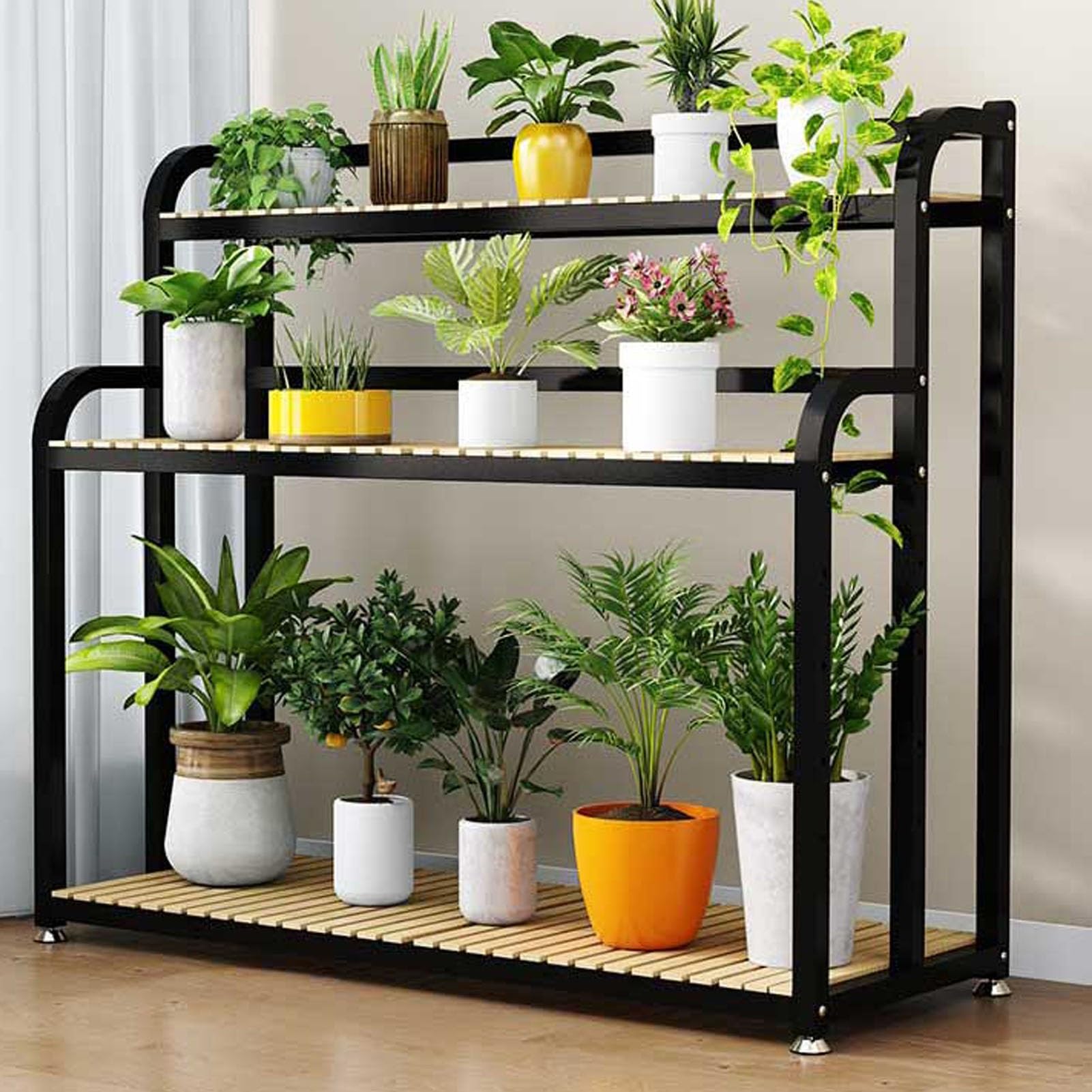 Support pour plantes à 3 niveaux design architectural en métal