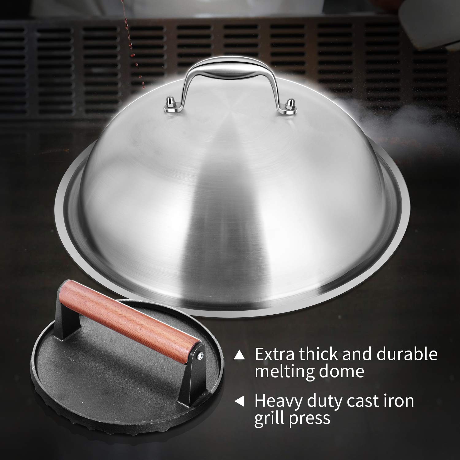 homenote Griddle Accessories Kit 12 Inch Heavy Duty Round Basting Cover Cheese Melting Dome