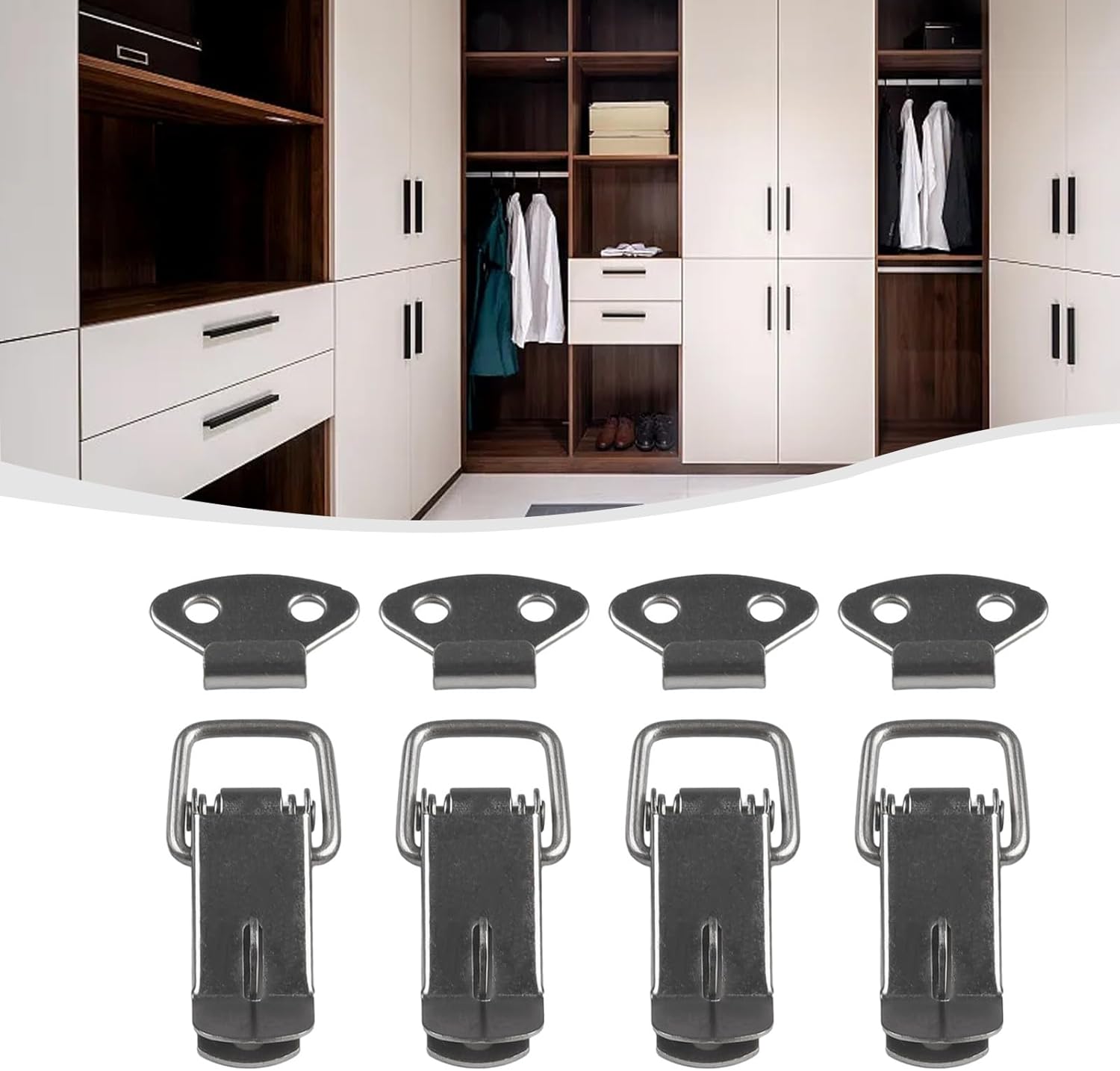 4 Pack Spring-Toggle Latch Catch, Heavy Duty Iron Cabinet Box Lock Clamp with Hasp, 7.2x2.7cm Secure Fastener for Toolboxes, Wooden Cases, Cabinets, and Storage Containers(With Lock)