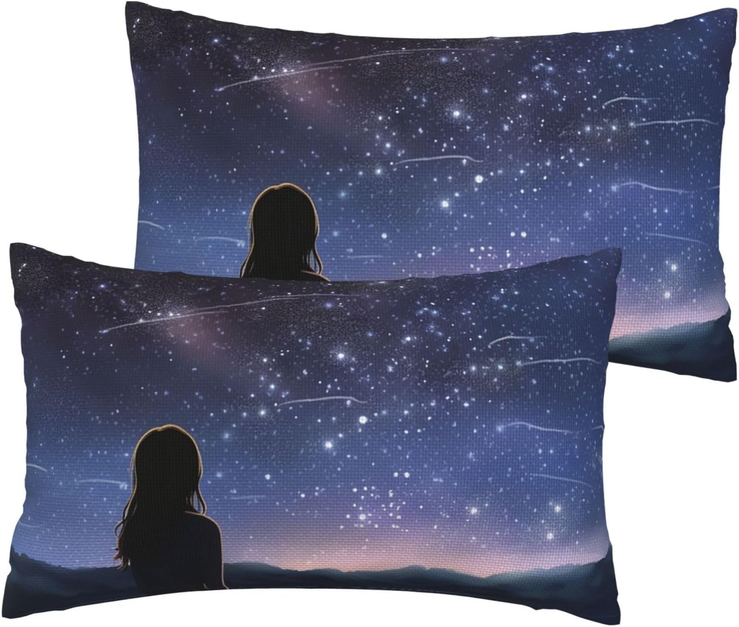 2 Pack Pillow Cases with Hidden Zipper, Soft Breathable Decorative Pillow Covers for Hair and Skin, Girl Looking at Stars Pillowcases 12"x20" Bed Pillow Protectors Cover for Sleeping Gifts