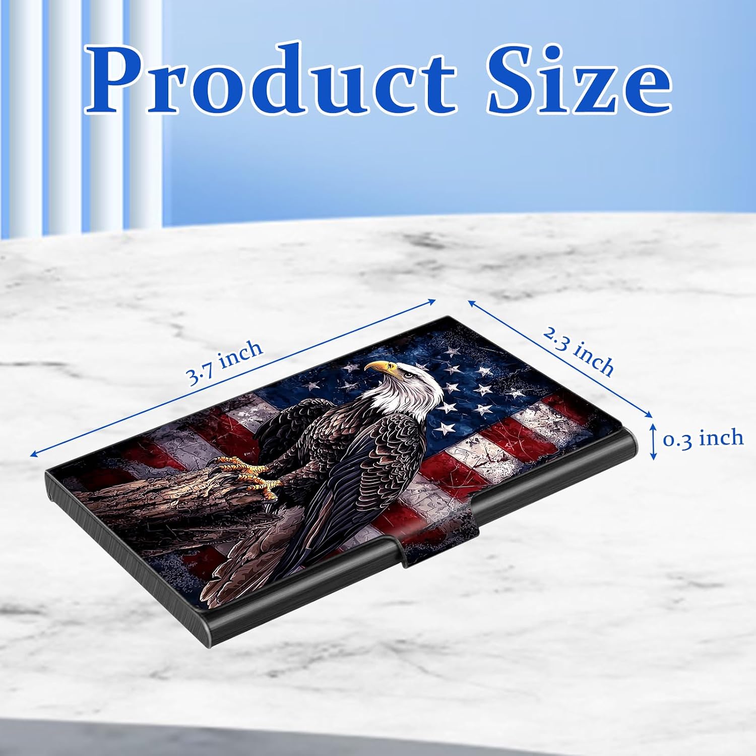 Stainless Steel Business Card Case,Bald Eagle With American Flag image 2