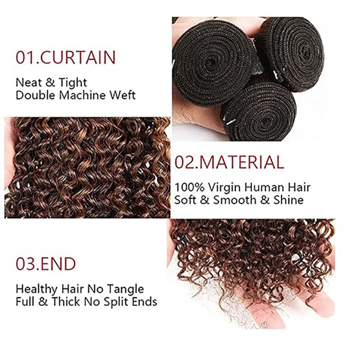 Curly Wave Human Hair Bundles Echthaar Tressen Bündel Menschliches Haar Human Hair Extensions Double Weft Weave 50g/Piece Highlight Brown Color 26 28 30 Zoll