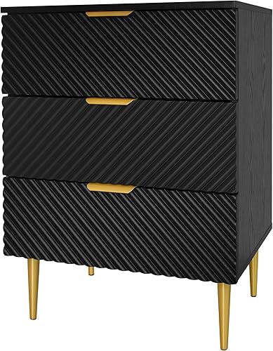 Miniatura 9 de JIEJIEGAO Armario de almacenamiento Accent con 3 cajones, mesita de noche con 4 pies de hierro de metal, cómoda estable y duradera adecuada para