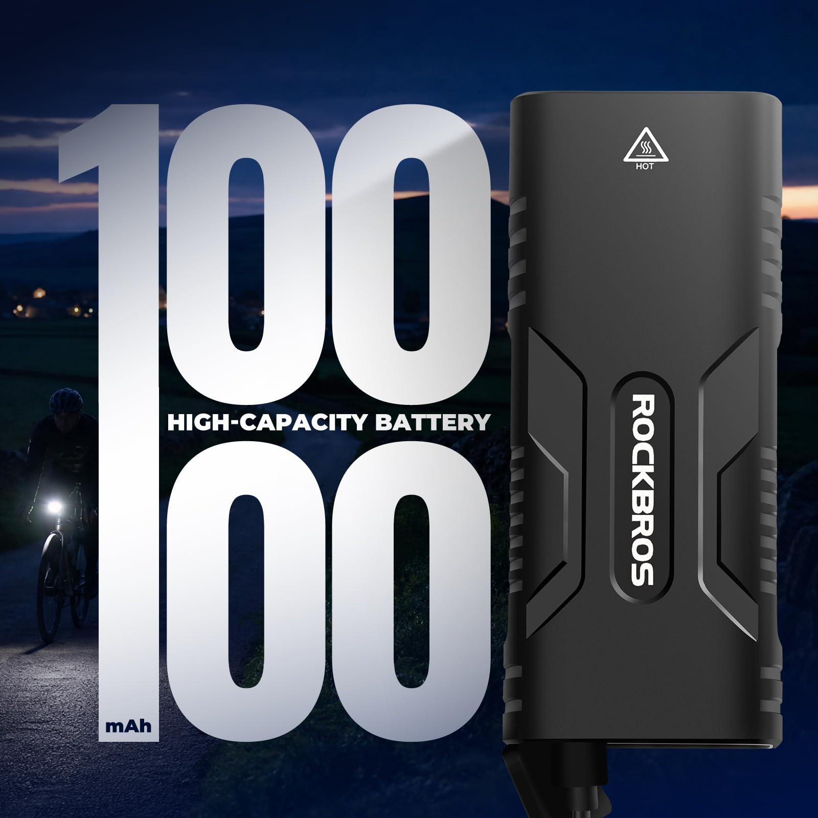 ROCKBROS Éclairage Avant Vélo 850 Lumens - Autonomie 74h | Lampe LED Étanche IPX6 avec 6 Modes, Rechargeable Micro-USB, Batterie 10000mAh pour Route, VTT, Urbain