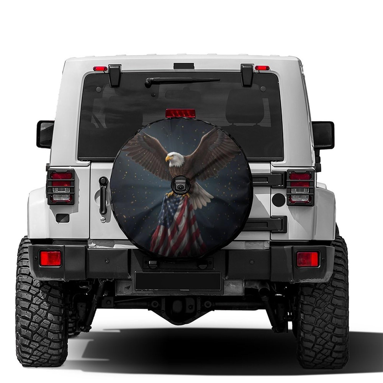 Delerain Spare Tire Cover with Backup Camera Hole Bald Eagle American Flag Wheel Covers Waterproof Dust-Proof UV Sun Universal Fit for RV Trailer RV