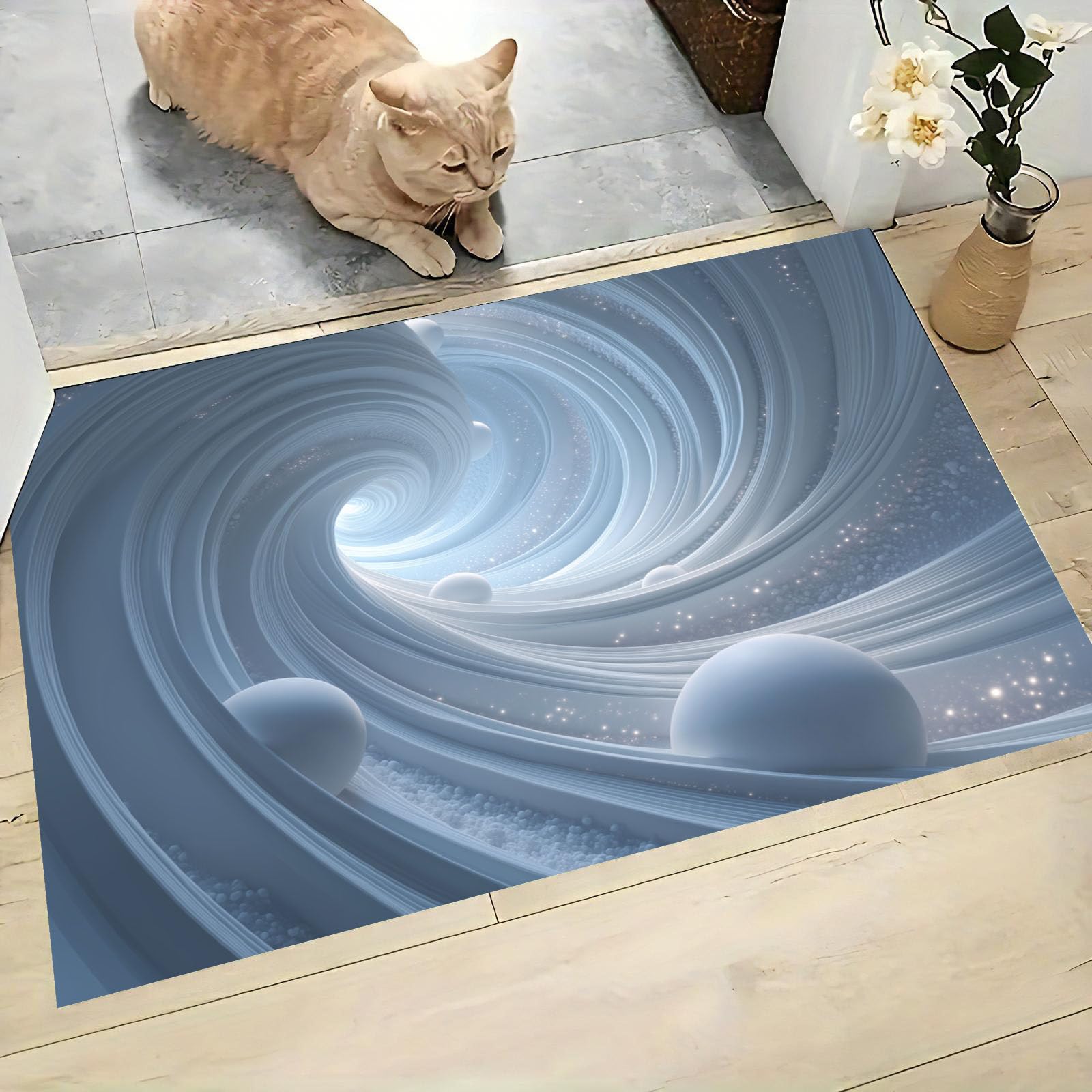 Tapis entrée intérieur 60x90 lavable moderne blanc spirale