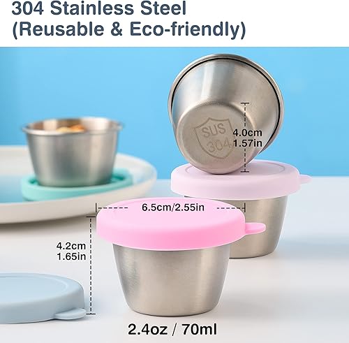 Miniatura 2 de Recipiente para aderezo de ensalada, recipientes pequeños de 6 x 2.4 onzas con tapas, recipientes de salsa reutilizables para lonchera, taza de