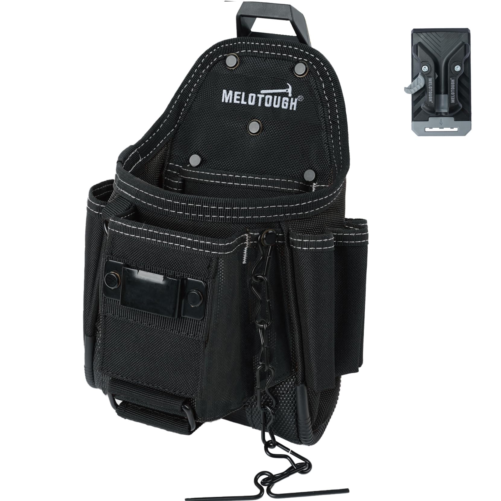 MELOTOUGH Bolsa de herramientas para electricista profesional para cinturón con clip de cinturón 9 bolsillos bolsa de herramientas artesanales con cinta adhesiva funda de cuerda