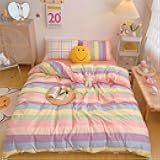 VM VOUGEMARKET Rainbow Duvet Cover Set Twin,3 Pieces Colorful Stripes Duvet Cover with Zipper Closure,Premium Cotton Cute Lovely Lightweight Girls Bedding Set-Twin,Rainbow