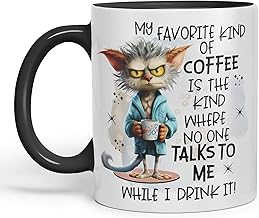 Vixar My Favorite Kind of Coffee is The Kind Where no one Talk to me While I Drink It, Joke sarkasm Sarcastic Ceramic Coloured Mug Cup for Tea Coffee Hot Brew 330ml 11Oz Gift (Black)