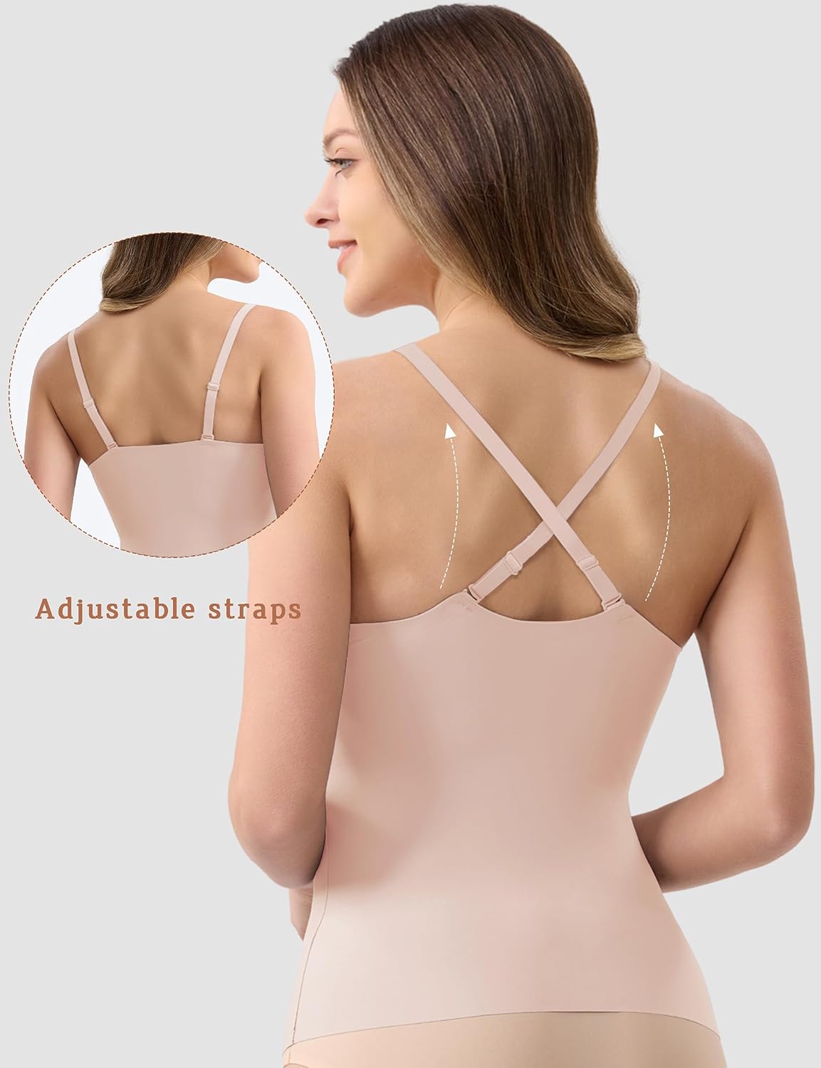 V-Neck Seamless Camisoles Tank Tops with Built in Bra for Women Summer Spaghetti Straps Tankini Camis - Image 4