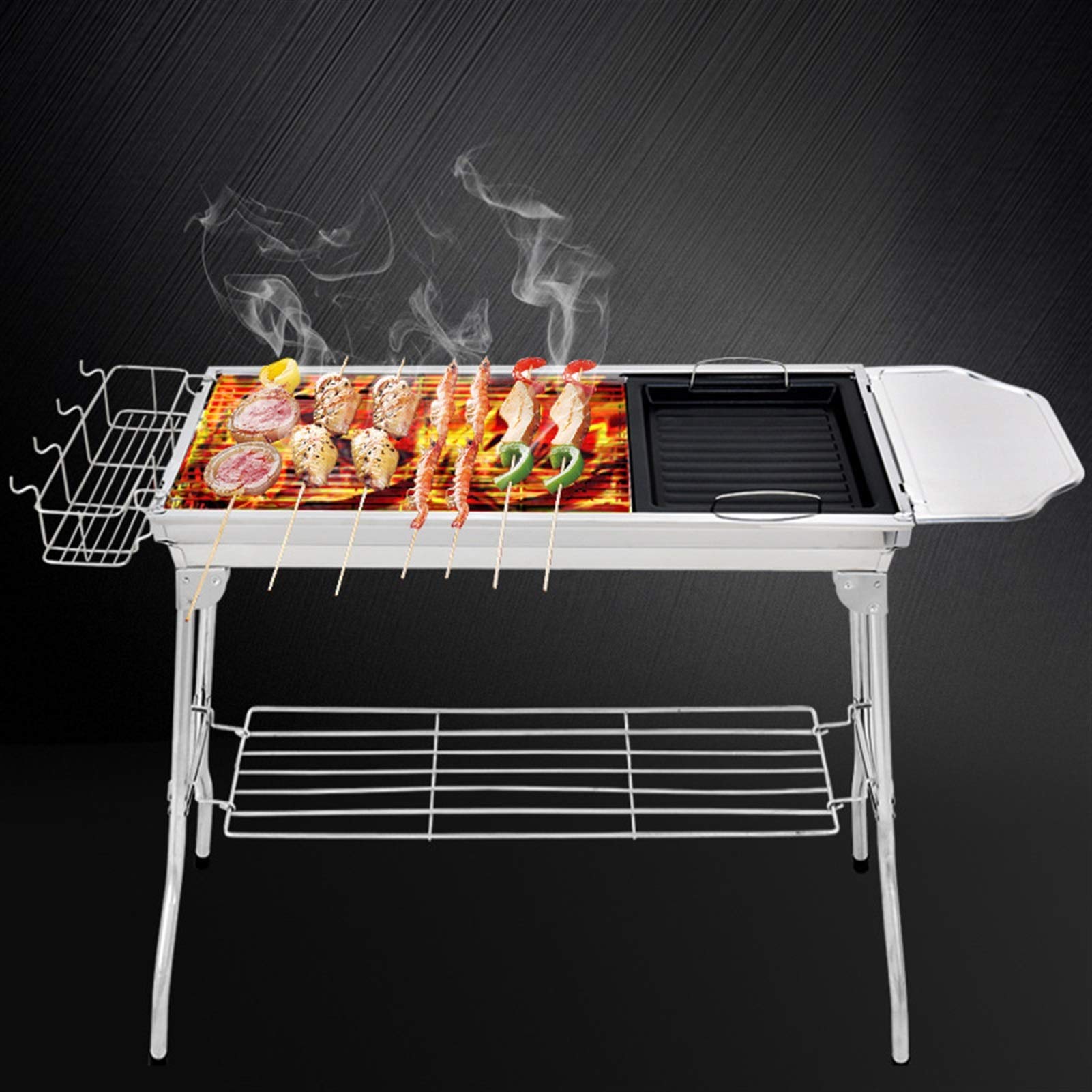Barbecue Griglia a Carbone Portatile Pieghevole BARBANISH BARBECUE GRILL GRILL ACCIAIO INOSSIDABILE ACCIAIO INOSSIDABILE BBQ PER PICNIC GARDEN TERRAZZO Viaggi in campeggio, 3-5 persone o più Utensile