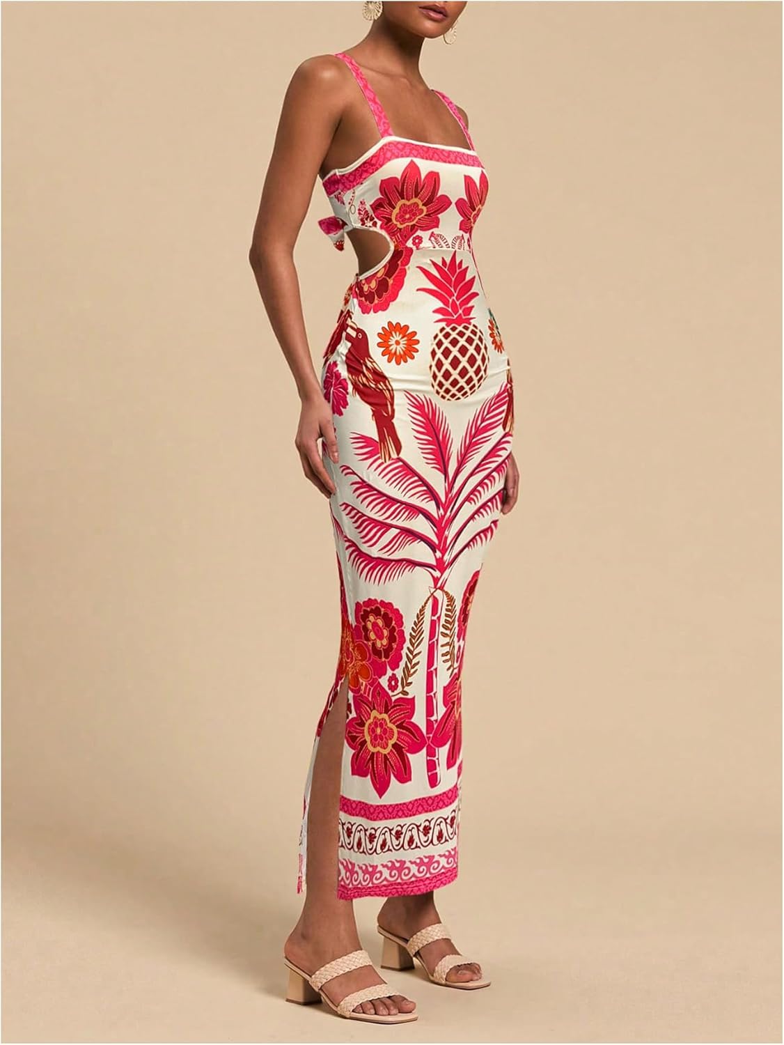 Floerns Women's Tropical Bow Tie Back Long Dress Sleeveless Split Vacation Maxi Dress - Image 2