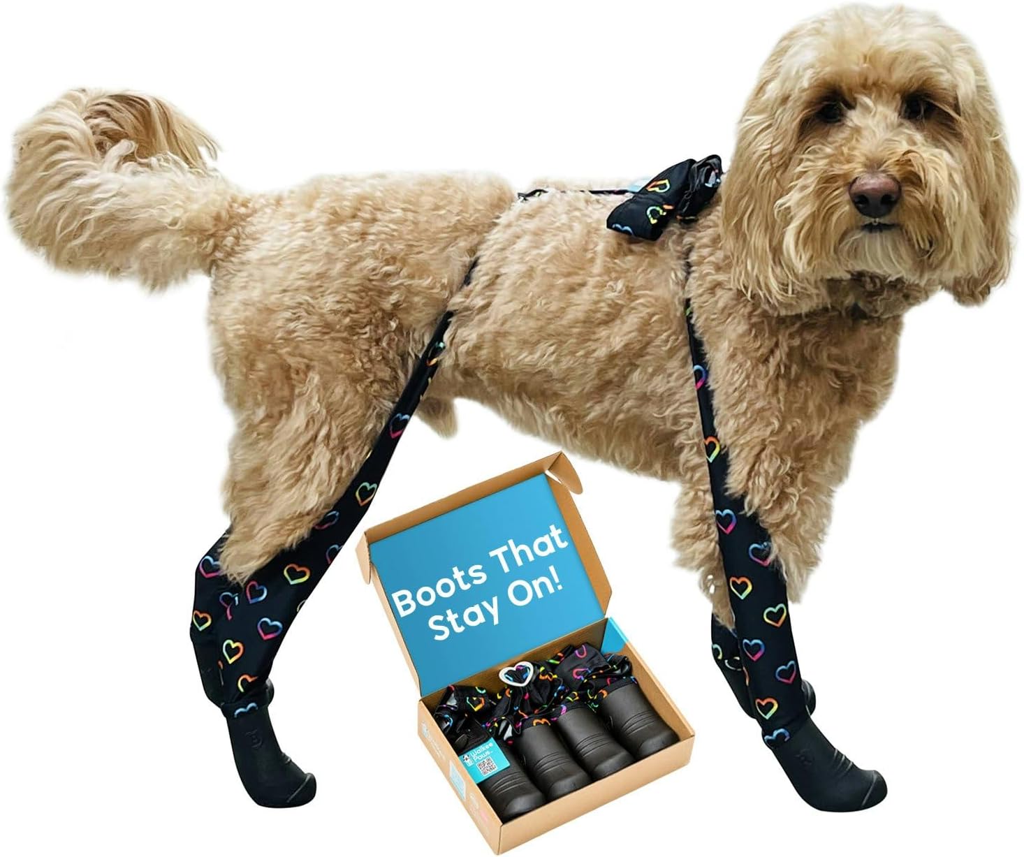 Walkee Paws Clearance Deluxe Easy-On, Dog Suspender Boot Leggings, Waterproof Booties for Small Dogs and Medium Sized Dogs, Protect Paws from Rain, Snow, Slush, and Snow Melt (Hearts, Small/Medium)