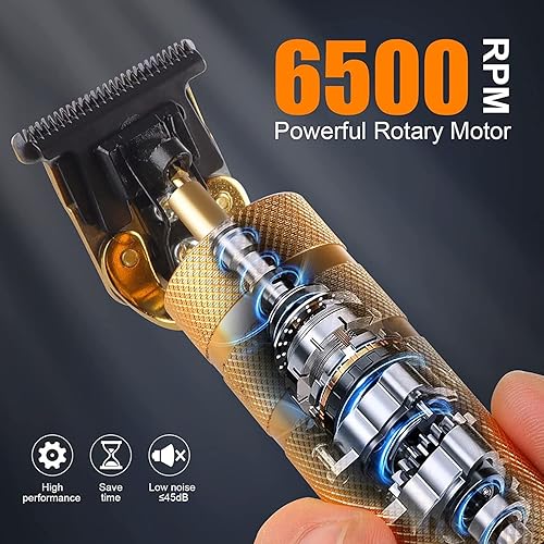 Miniatura 5 de Recortadora de pelo y aseo profesional para hombre con cuchilla en T, kit de corte de pelo y aseo recargable (dorado)