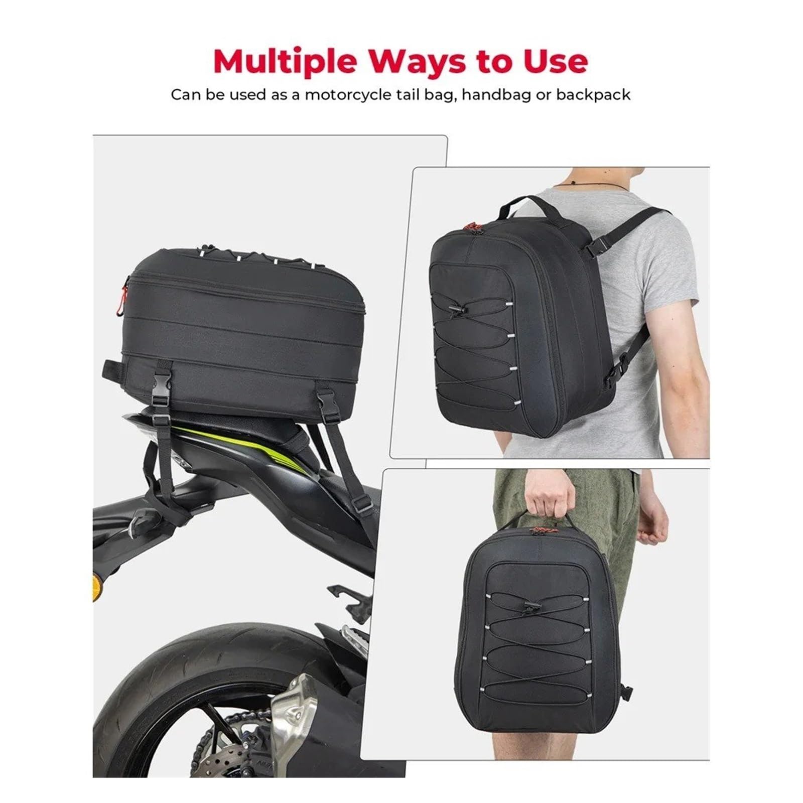 Borsa Moto Borse Coda Per Moto Universali Maggior Parte Delle Borsa Sedile Posteriore A Doppio Uso Zaino Casco Viaggio Espandibile Selle Moto Bagagli(22L-34L)