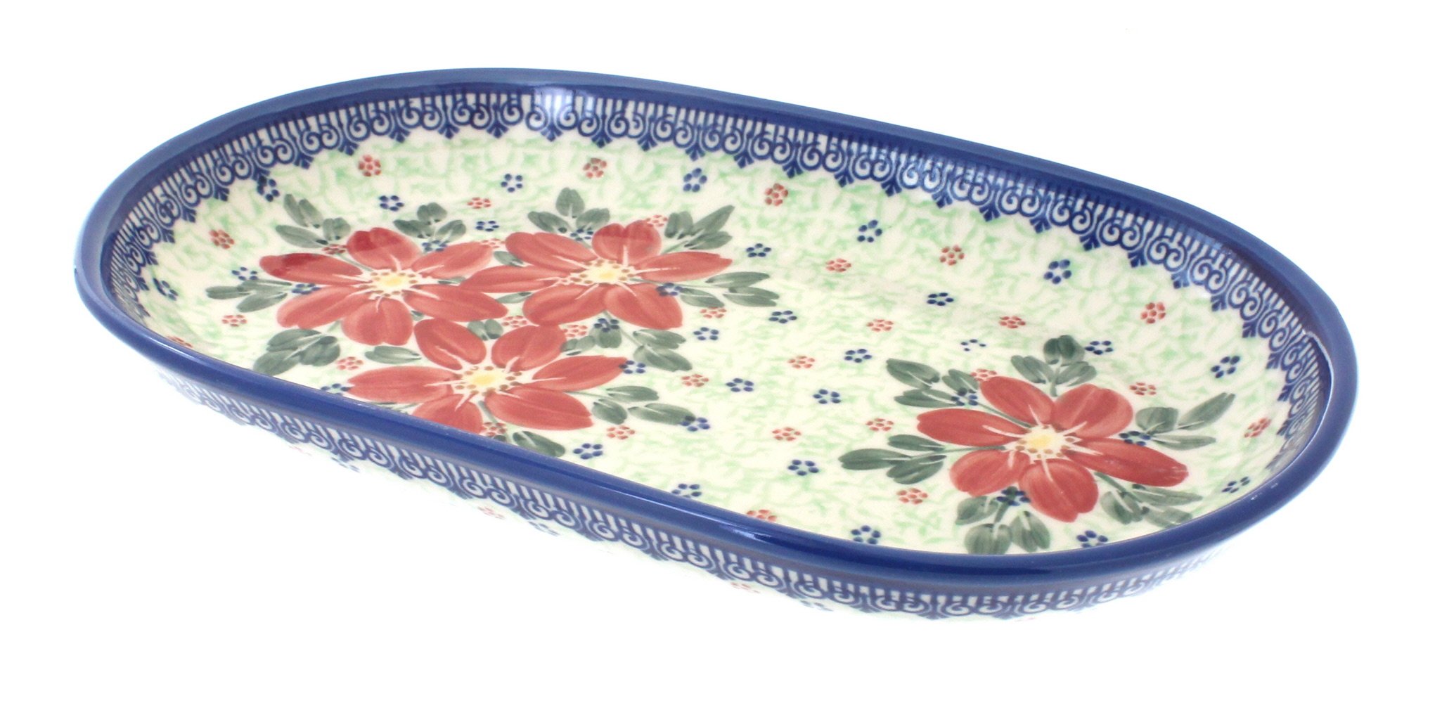 Blue Rose Polish Pottery Poinsettia Medium Oval Dish