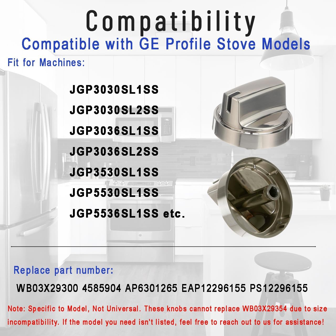 Upgraded WB03X29300 Gas Stove Knobs Replacements for GE Range, Surface Burner Control Knob for GE Profile Cooktop JGP3030SL1SS JGP5530SL1SS, etc. Durable & Easy Installation, 5 Pack (Not Universal)