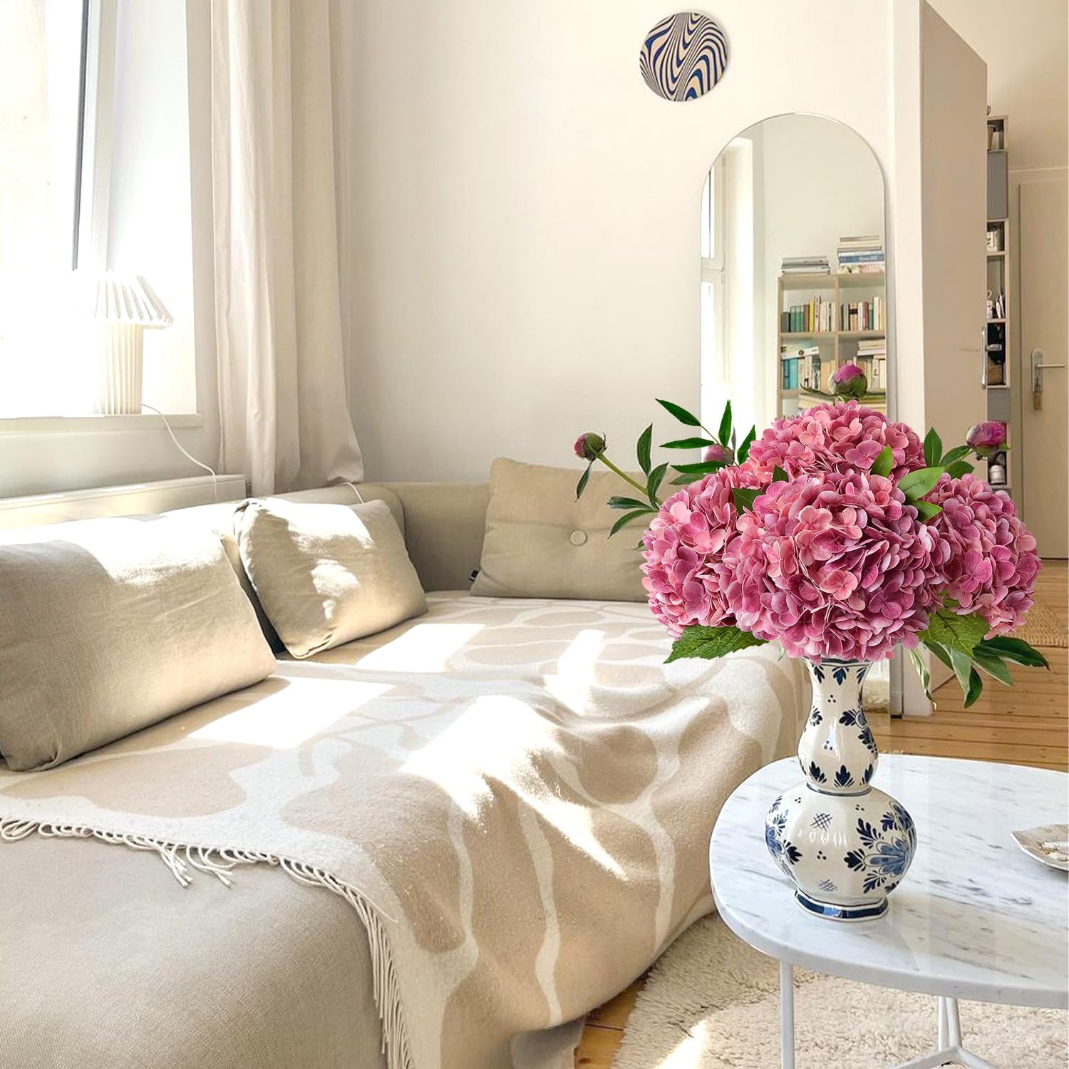 Magenta Pink Hydrangea Artificial Flowers, 3Pcs 21" Real Touch Latex Large Royal Faux Silk Flowers, Full Fake Artificial Hydrangeas with Stems for Bouquet Table Centerpieces Home - Image 4