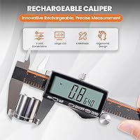 Vista 2 de HARDELL Calibrador digital, calibradores recargables con pantalla LCD grande, herramienta de medición de pinza de acero inoxidable, micrómetro