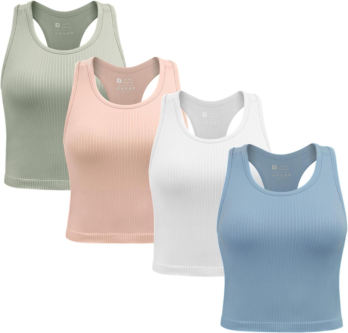 2/3/4 Packs Ribbed Racerback Tanks with Built in Bra for Women -Women’s Seamless Cr...