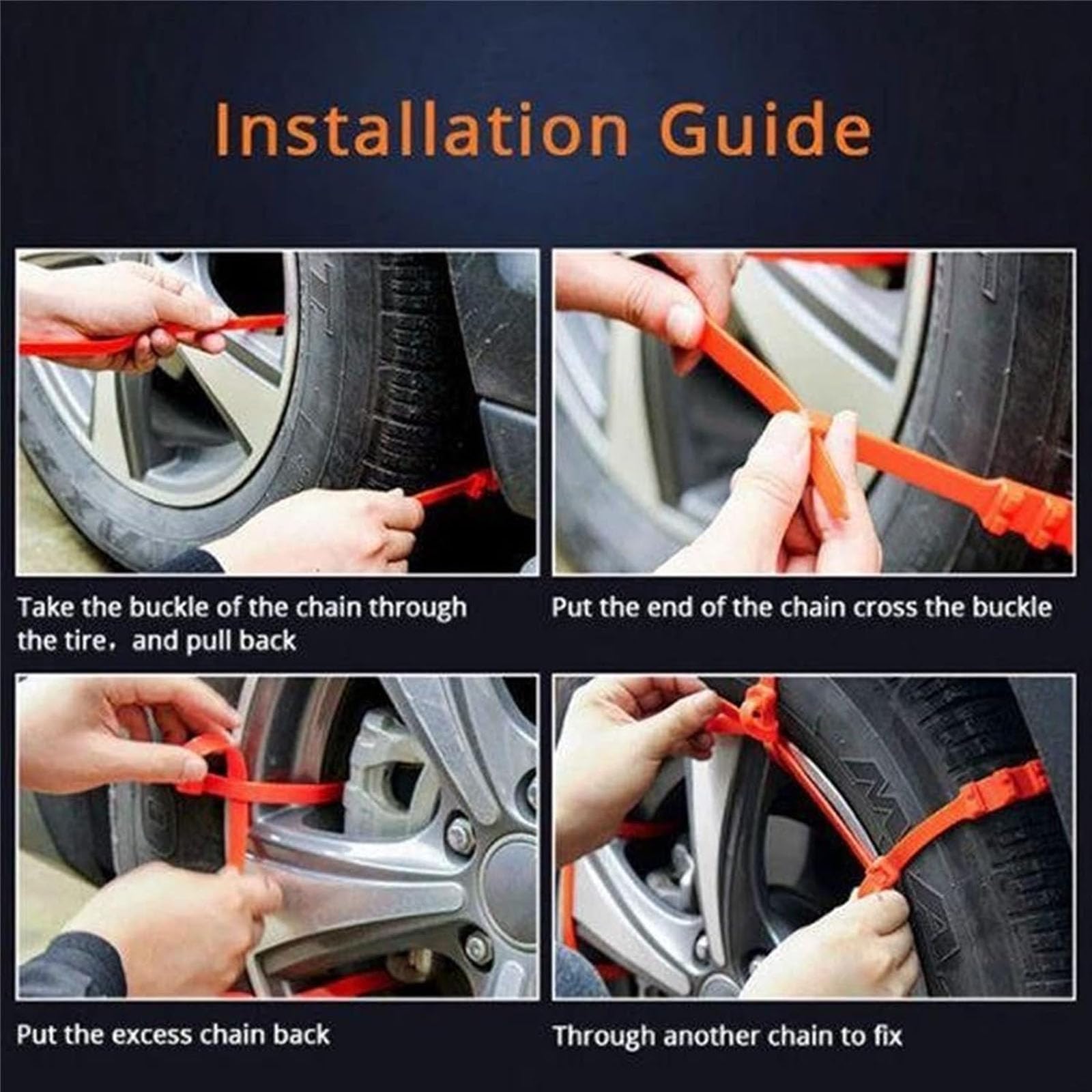 Universelle wiederverwendbare rutschfeste Nylon-Reifenketten, rutschfeste Kabelbinder, universell einstellbare Notfall-Schneereifenkette, für PKWs, SUVs, Pickups, Schnee, Eis und Schlamm (20pcs)