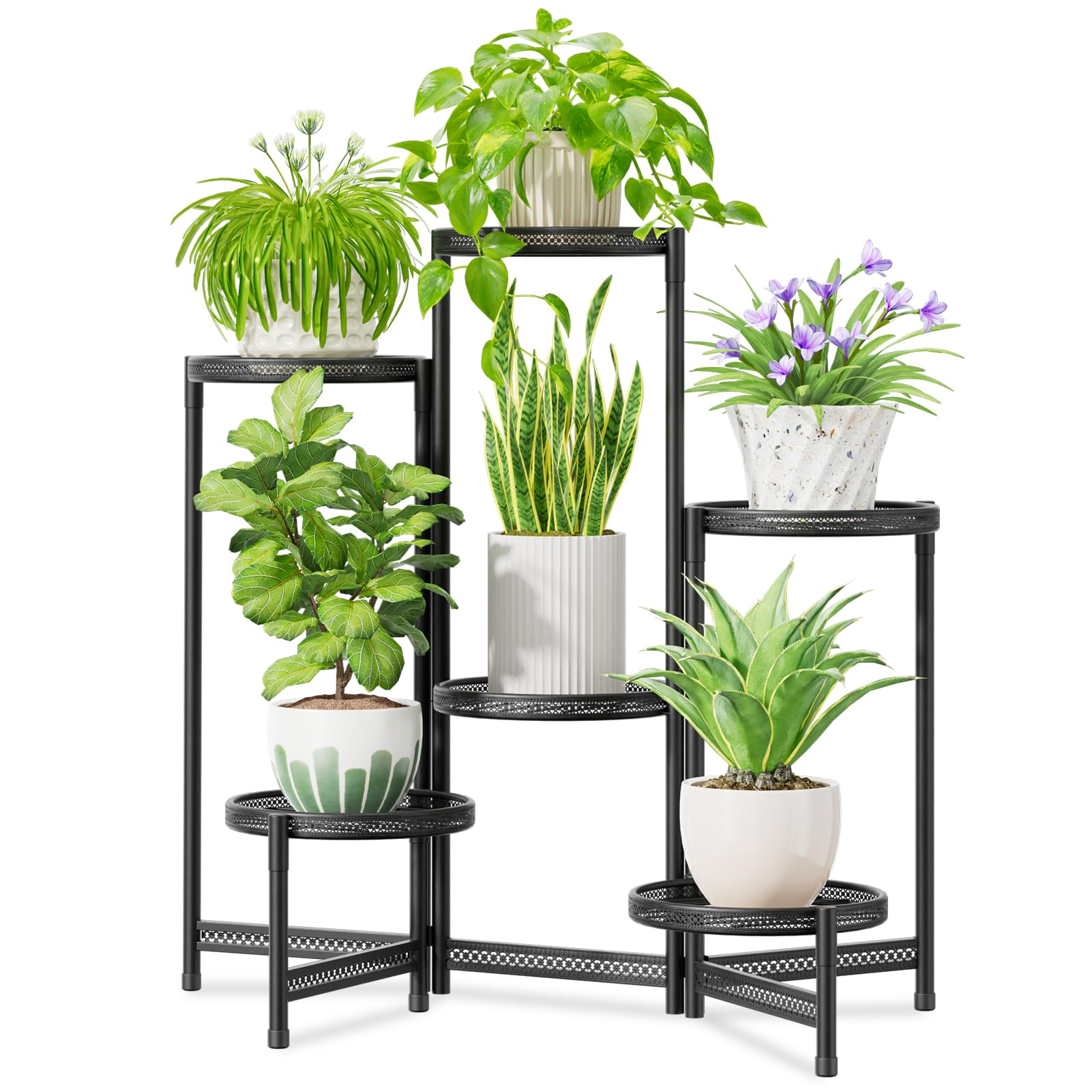 iDavosic.ly 6 Tier Large Plant Stand Indoor Outdoor, 10 In Tray, Iron Black